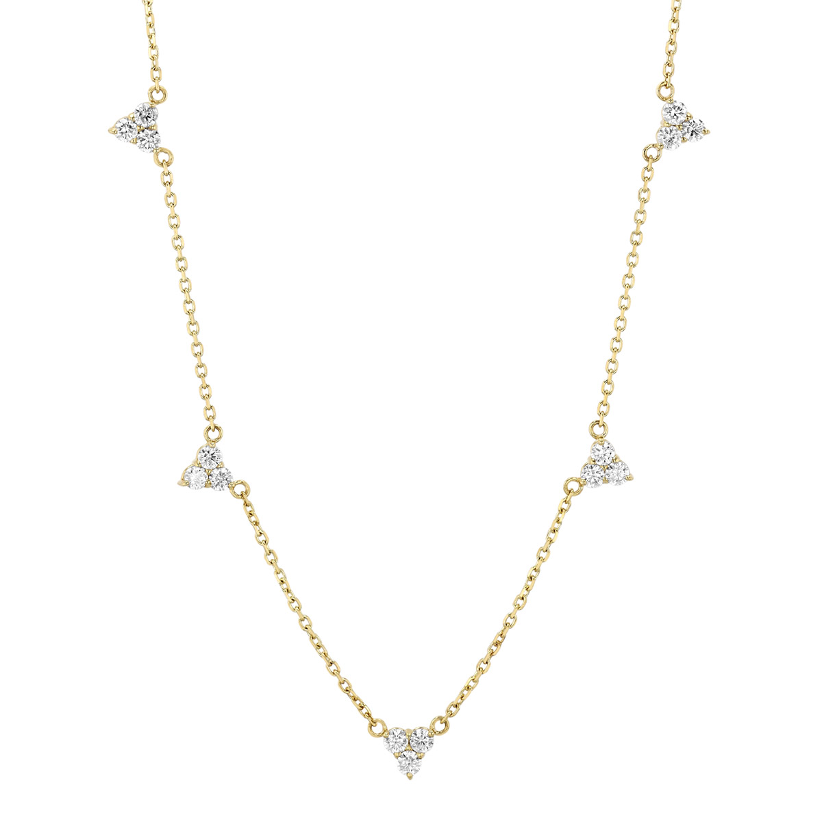 Diamond Cluster Triangle Station Necklace in Yellow Gold, 18