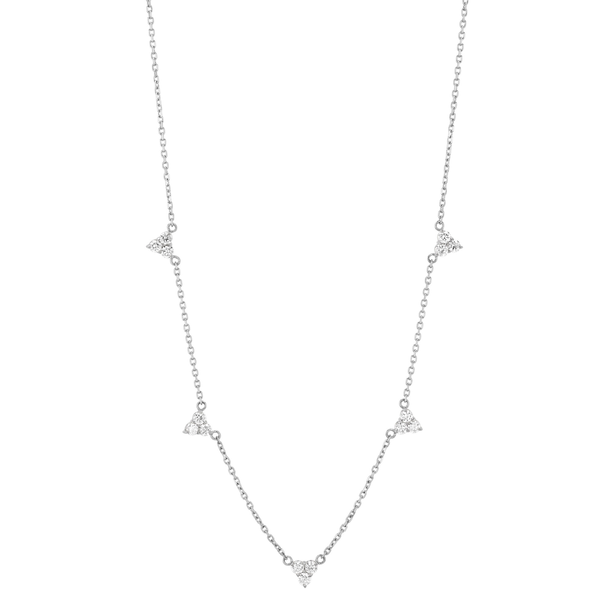 Diamond Cluster Triangle Station Necklace in White Gold, 18
