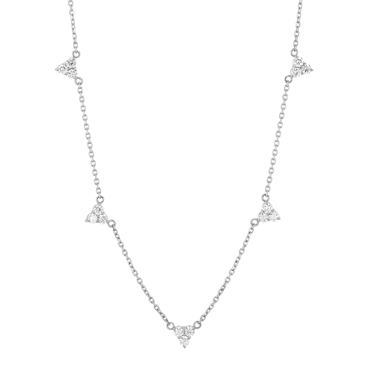 Diamond Cluster Triangle Station Necklace in White Gold, 18