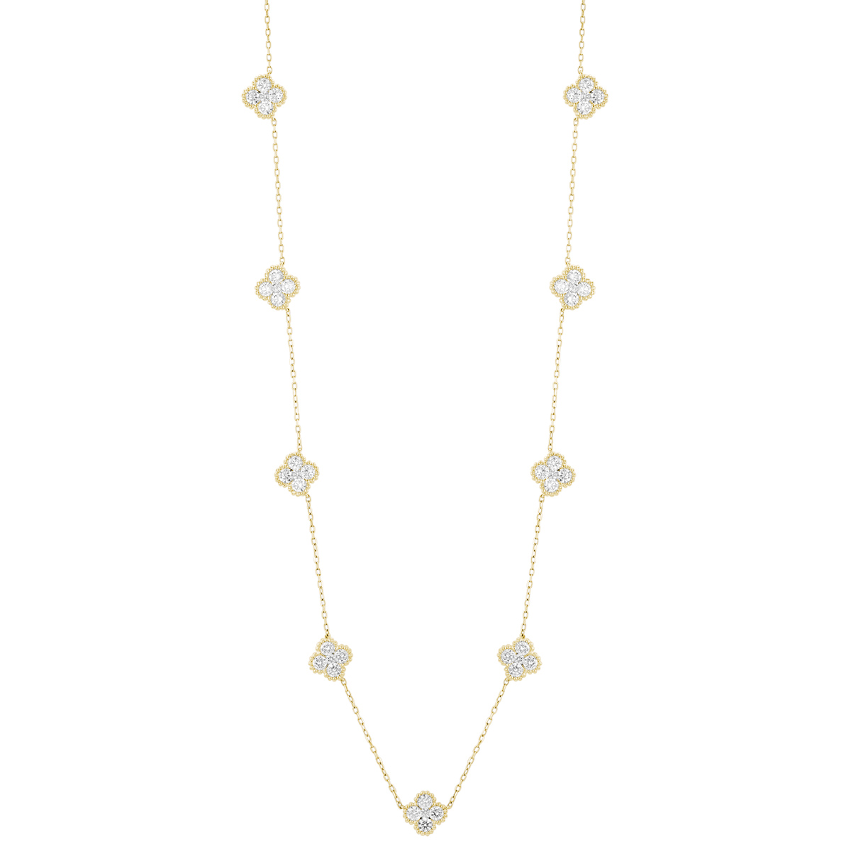 Diamond Quatrefoil Station Necklace in Yellow Gold, 17