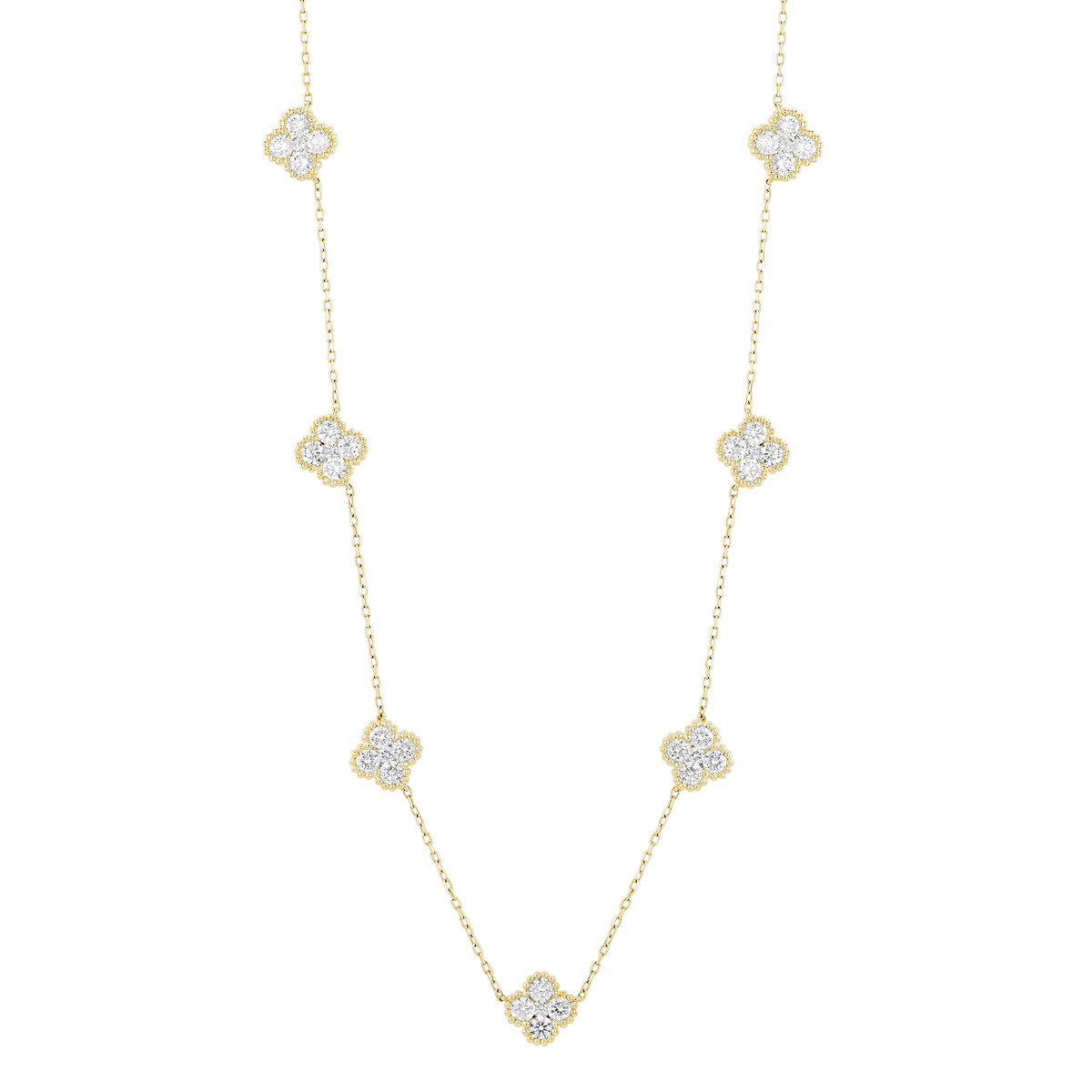 Diamond Quatrefoil Station Necklace in Yellow Gold, 17