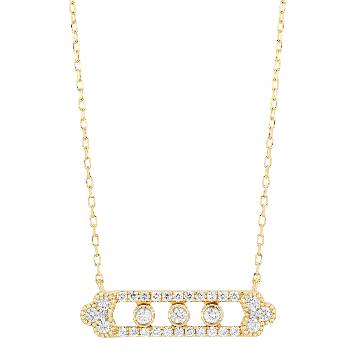 Diamond Open Rectangle Bar Pendant in Yellow Gold, 18