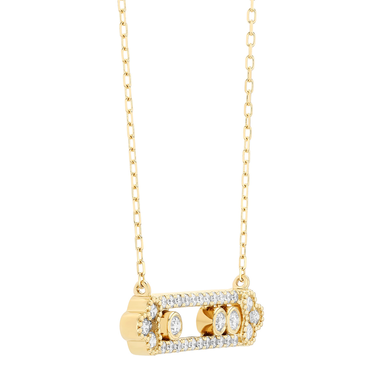 Diamond Open Rectangle Bar Pendant in Yellow Gold, 18