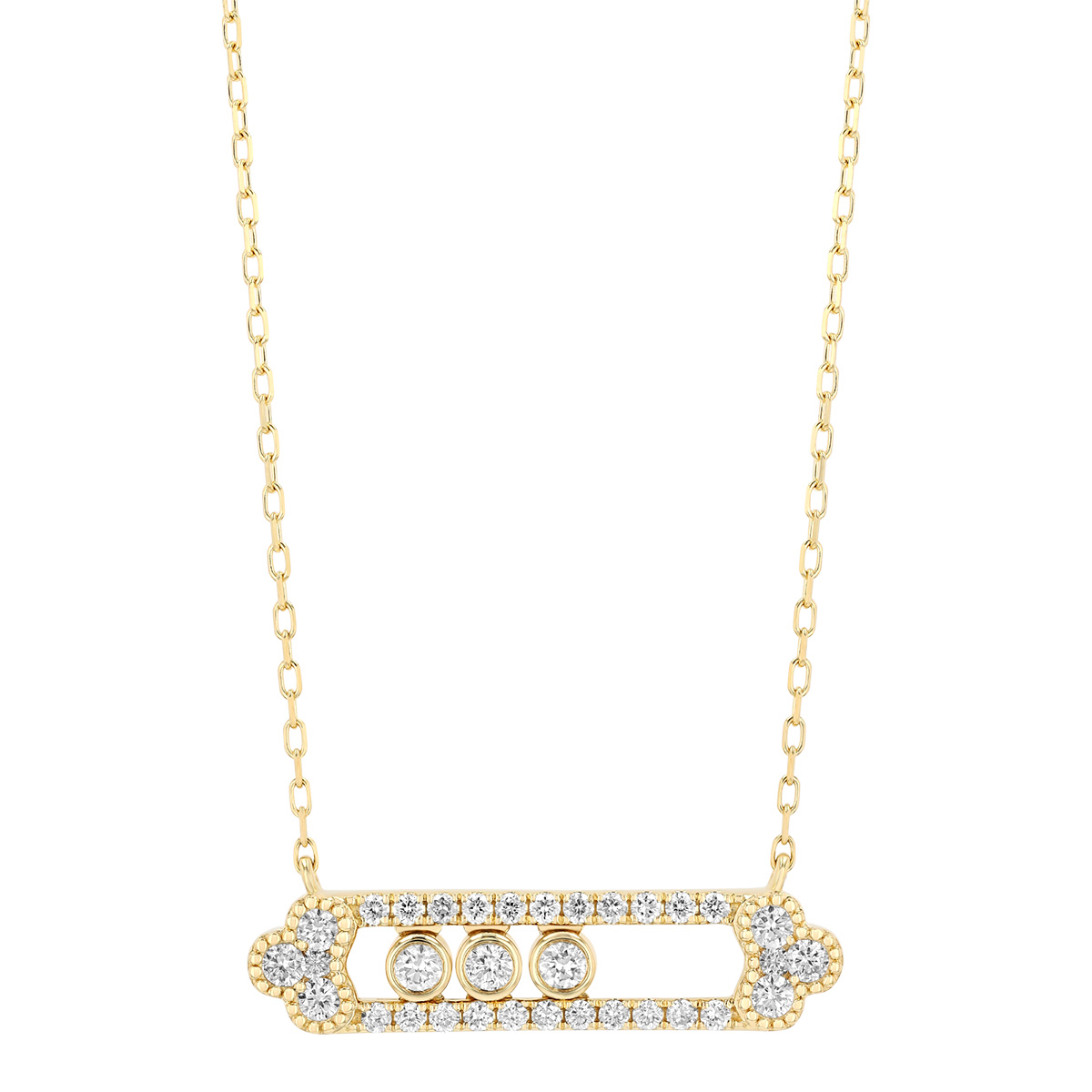 Diamond Open Rectangle Bar Pendant in Yellow Gold, 18