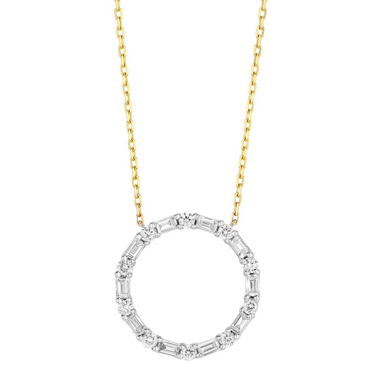 Frederic Sage Baguette & Round Diamond Open Circle Pendant in Two Tone, 18