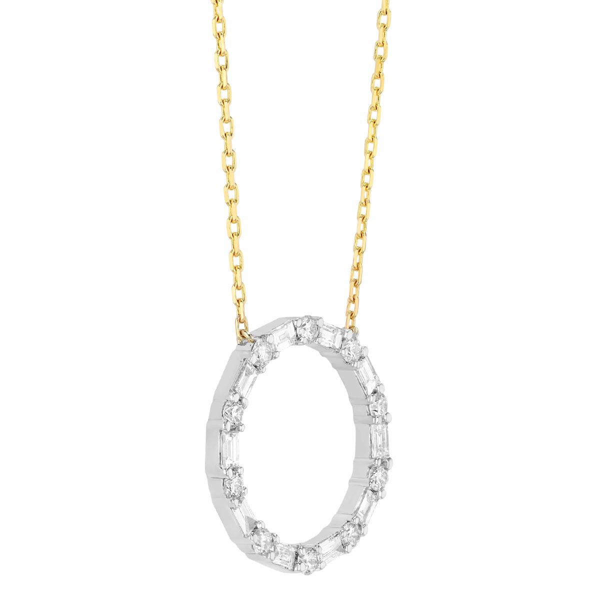 Frederic Sage Baguette & Round Diamond Open Circle Pendant in Two Tone, 18