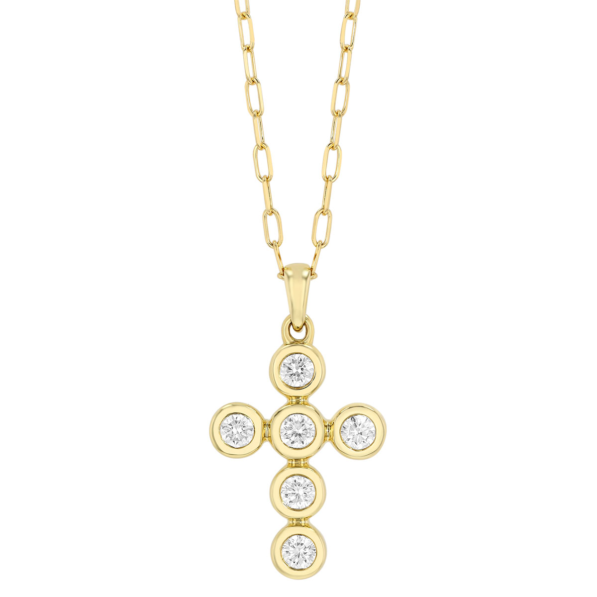 Frederic Sage Bezel Set Round Diamond Cross Pendant in Yellow Gold, 18