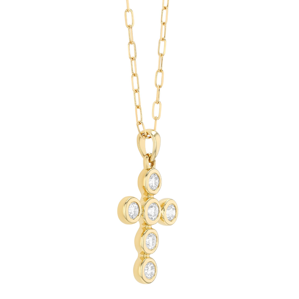 Frederic Sage Bezel Set Round Diamond Cross Pendant in Yellow Gold, 18