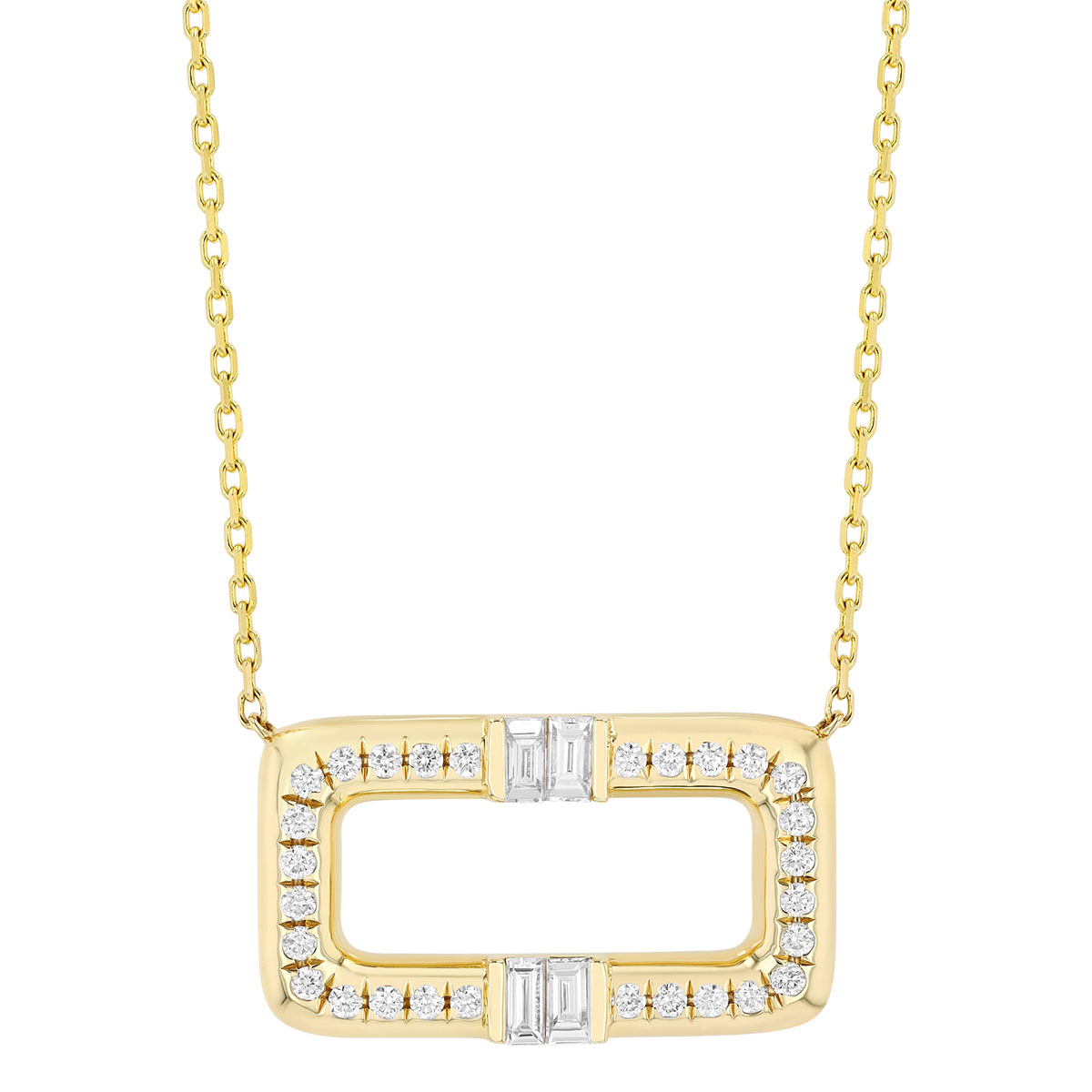 Frederic Sage Emerald Cut & Round Diamond Rectangle Pendant in Yellow Gold, 18