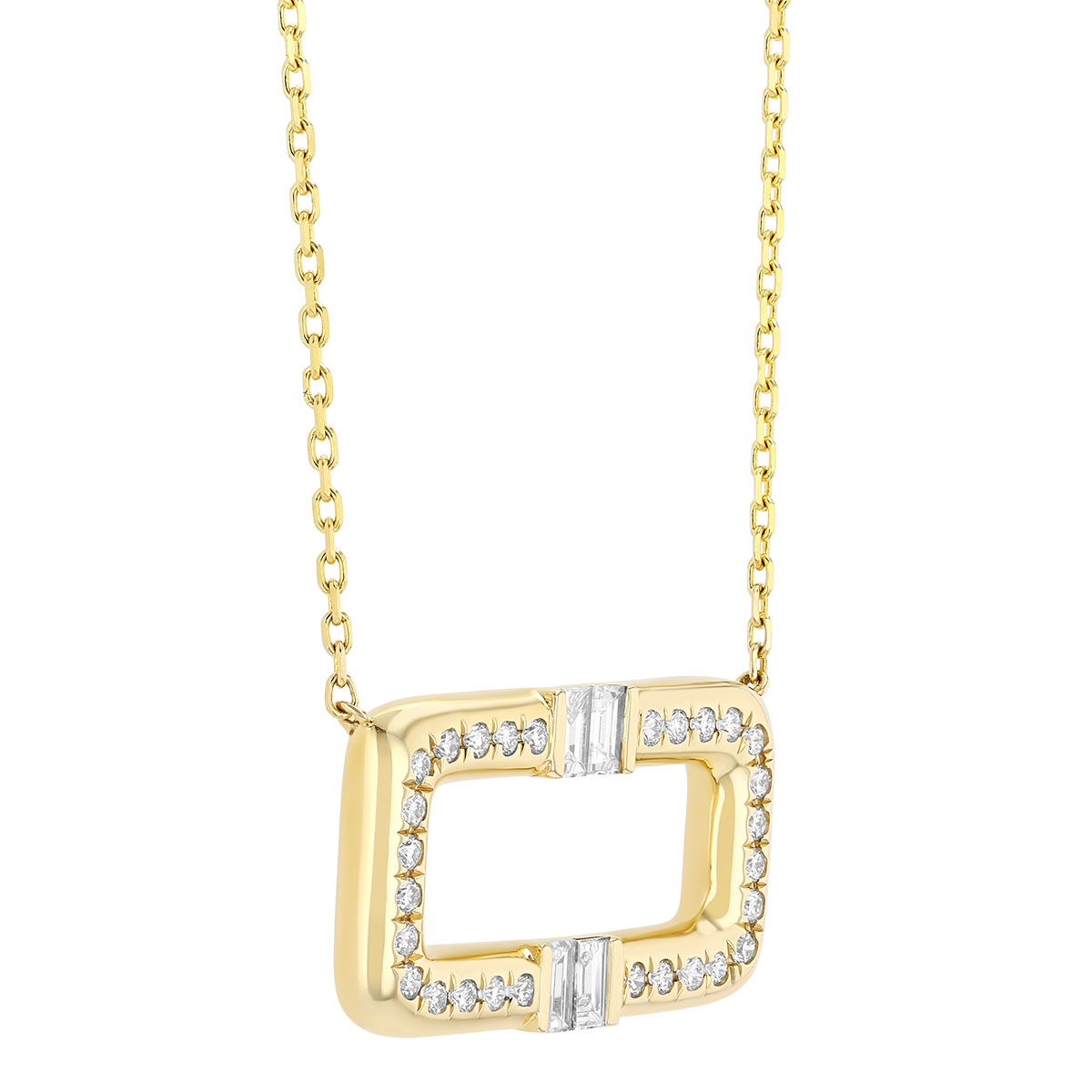 Frederic Sage Emerald Cut & Round Diamond Rectangle Pendant in Yellow Gold, 18