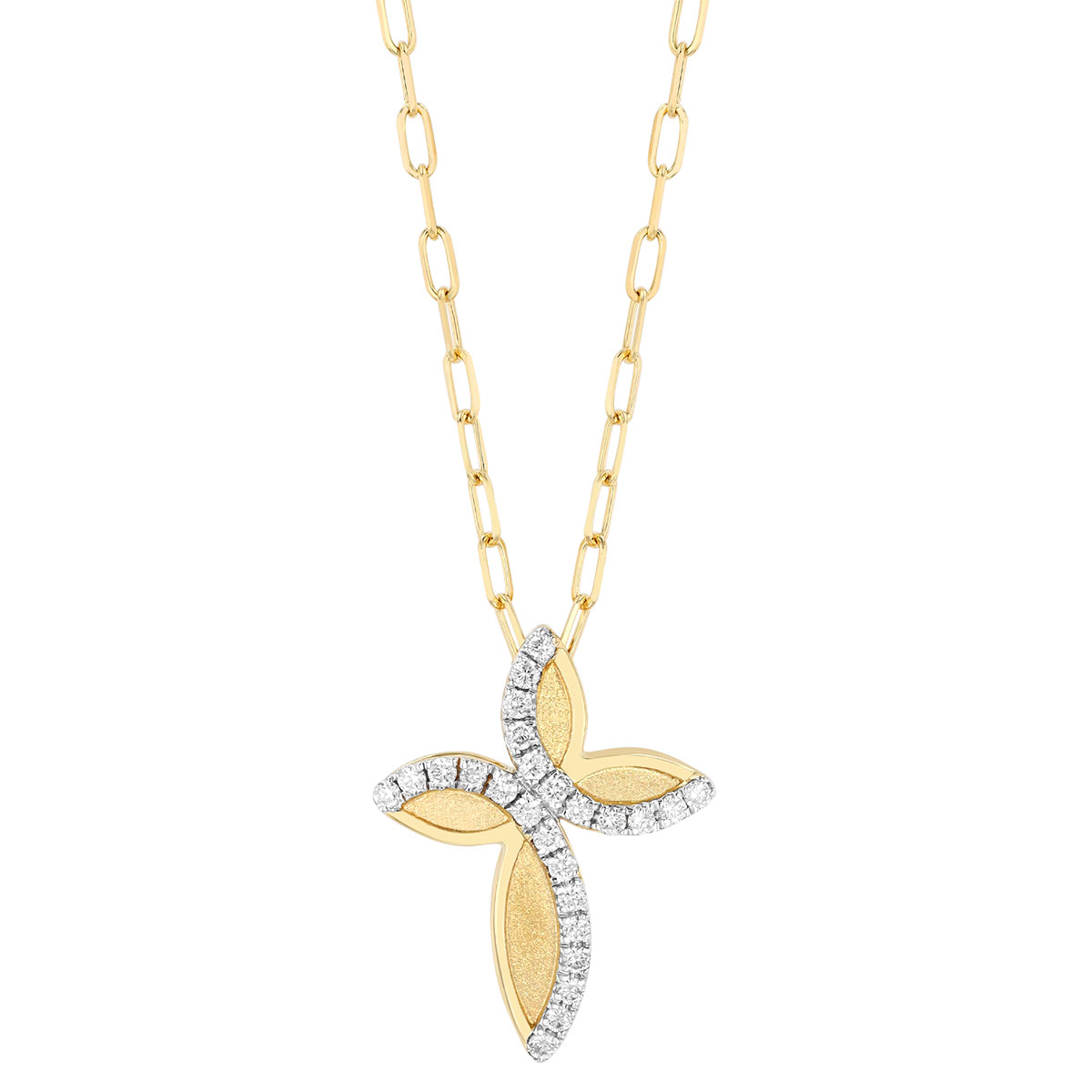 Frederic Sage Diamond Swirl Cross Pendant in Yellow Gold, 18