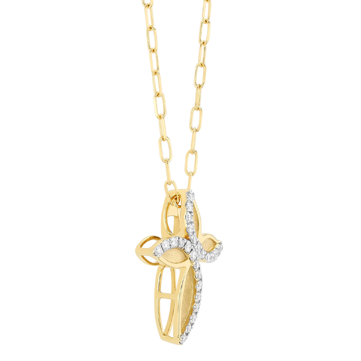 Frederic Sage Diamond Swirl Cross Pendant in Yellow Gold, 18