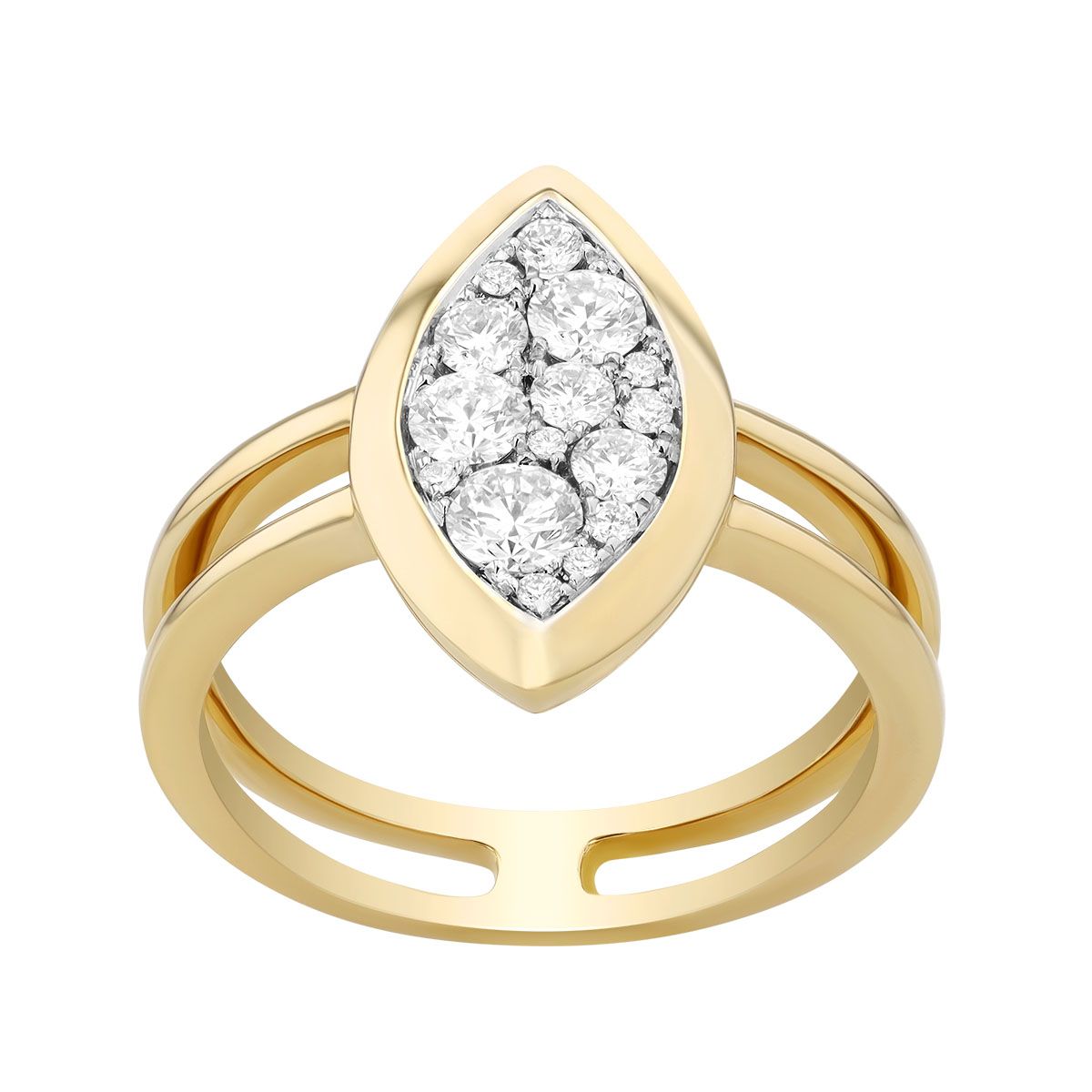 Frederic Sage Diamond Cluster Marquise Shape Ring in Two Tone