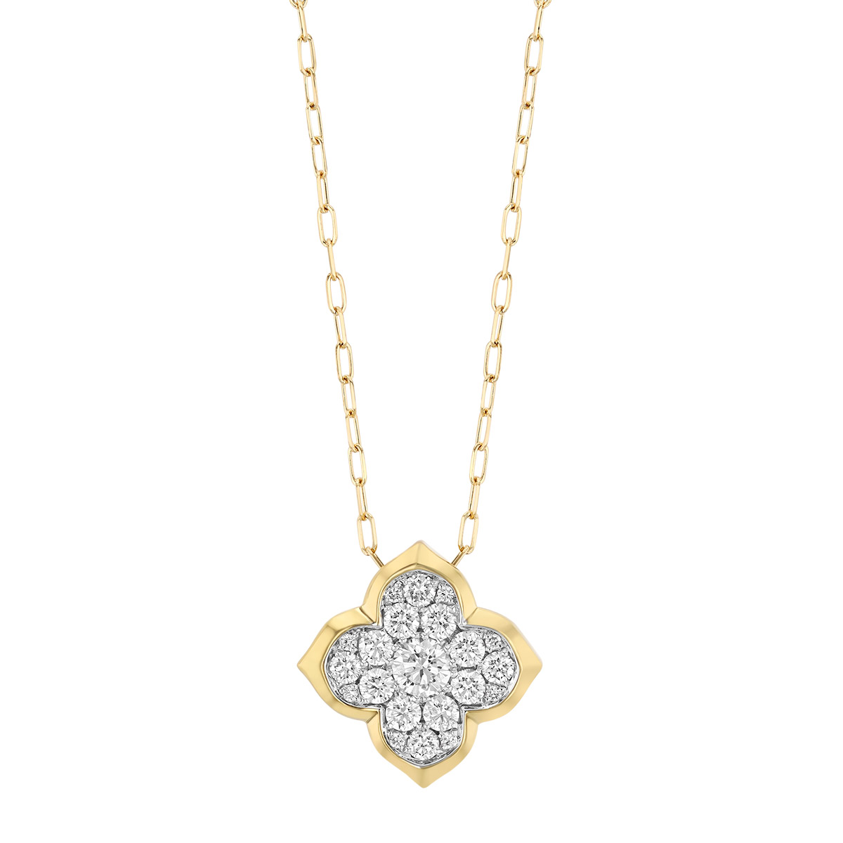 Frederic Sage Diamond Cluster Quatrefoil Pendant in Two Tone, 18