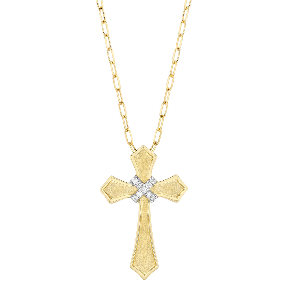 Frederic Sage Yellow Gold Flared Cross Pendant with Diamond Accents, 18