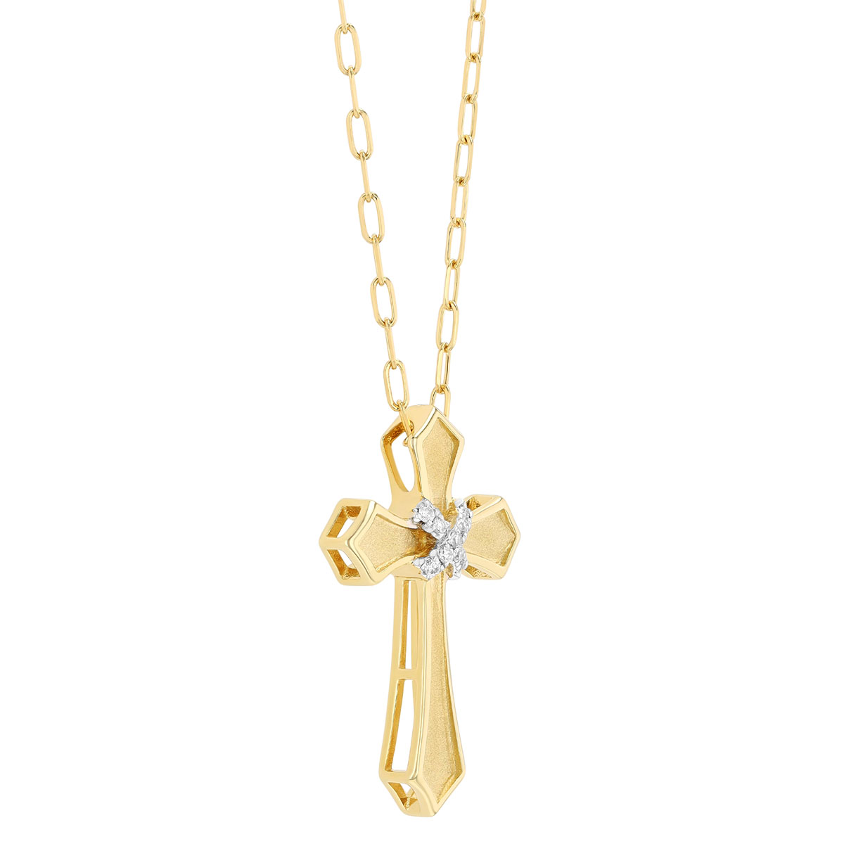 Frederic Sage Yellow Gold Flared Cross Pendant with Diamond Accents, 18