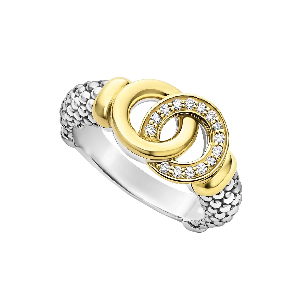 LAGOS Signature Caviar Two-Tone Interlocking Diamond Ring, Size 7