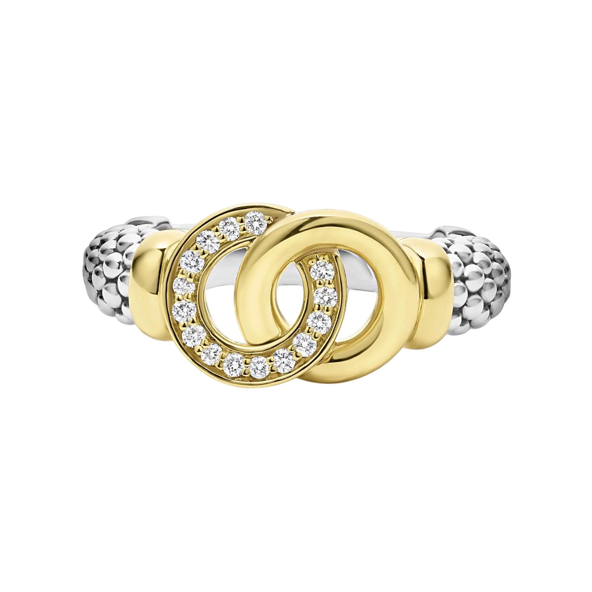 LAGOS Signature Caviar Two-Tone Interlocking Diamond Ring, Size 7