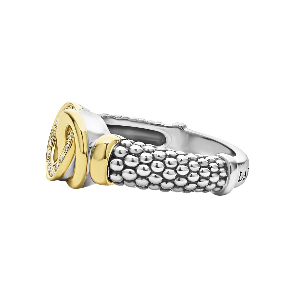 LAGOS Signature Caviar Two-Tone Interlocking Diamond Ring, Size 7
