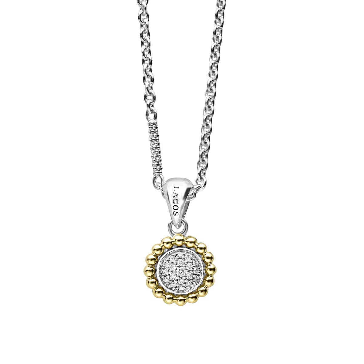 LAGOS Signature Caviar Two-Tone Caviar Diamond Pendant Necklace, 16-18