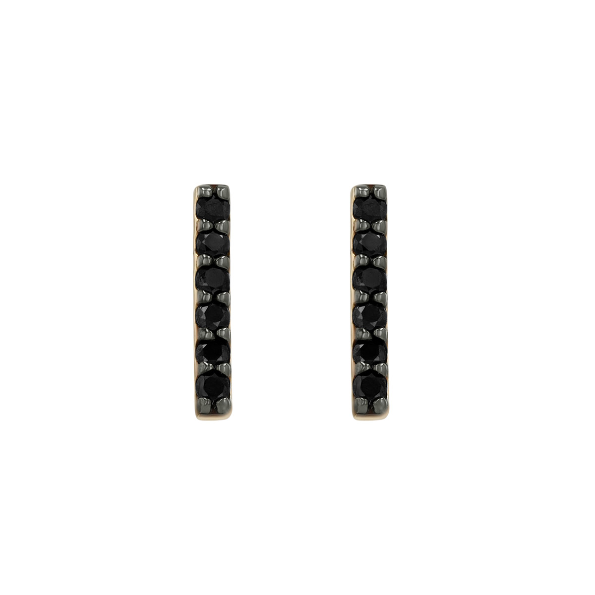 Dainty Black Diamond Column Stud Earrings in Yellow Gold & Black Rhodium