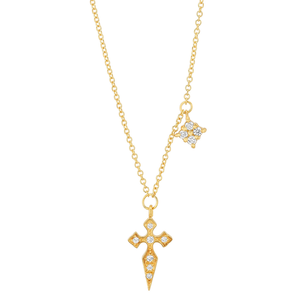 Marika Diamond Pointed Cross Pendant in Yellow Gold, 17.5