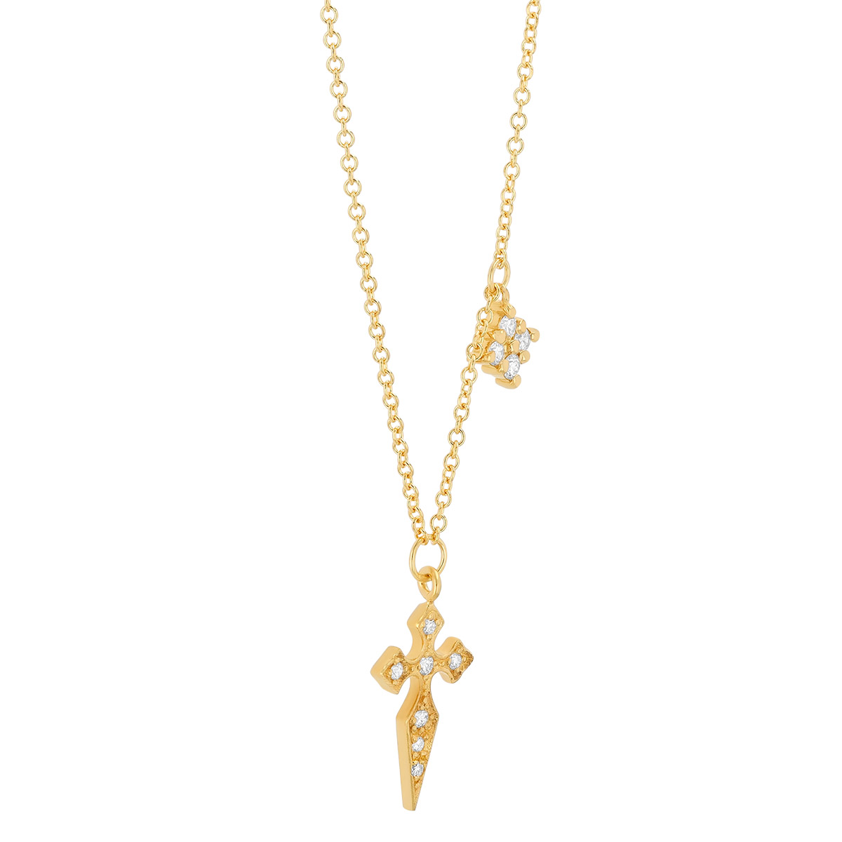 Marika Diamond Pointed Cross Pendant in Yellow Gold, 17.5