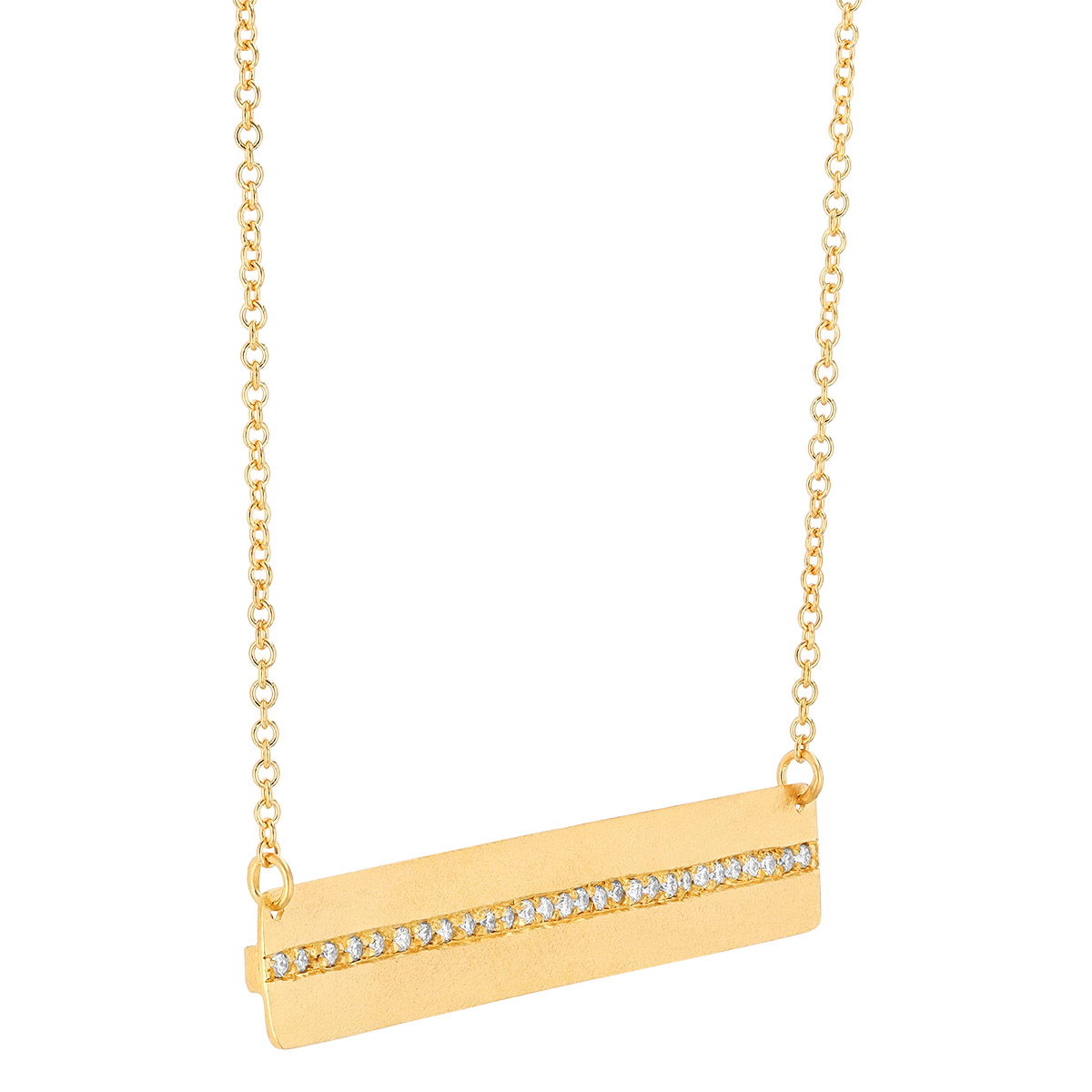 Marika Diamond Line Bar Necklace in Satin Yellow Gold