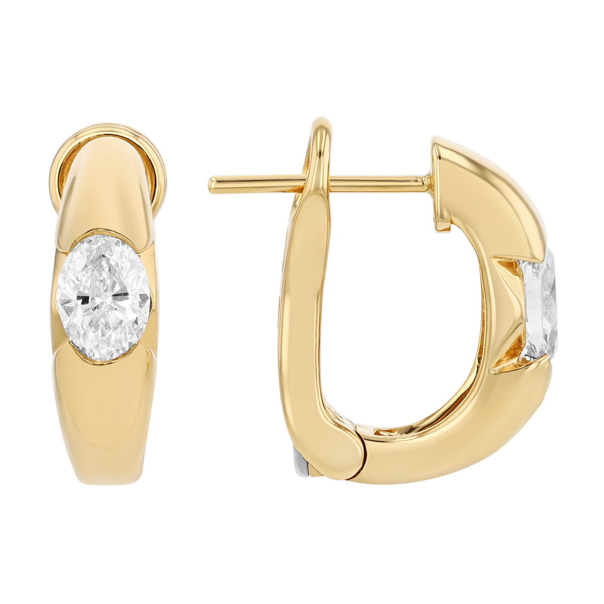 Split Bezel Set Oval Diamond Hoop Earrings in Yellow Gold, 0.80 cttw