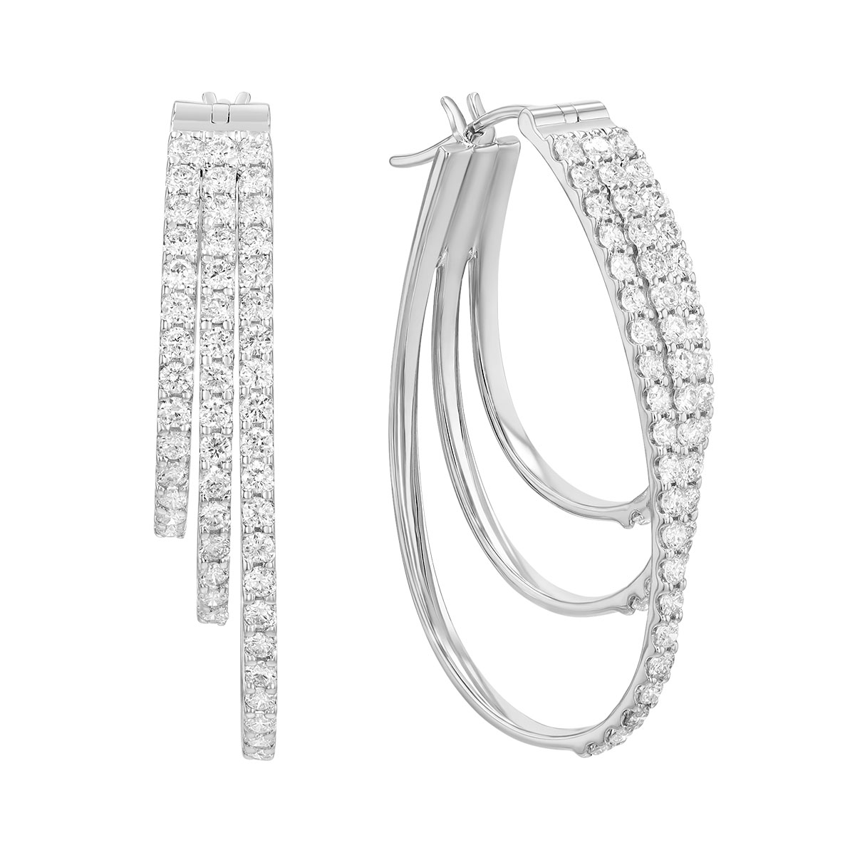 Diamond Triple Hoop Earrings in White Gold
