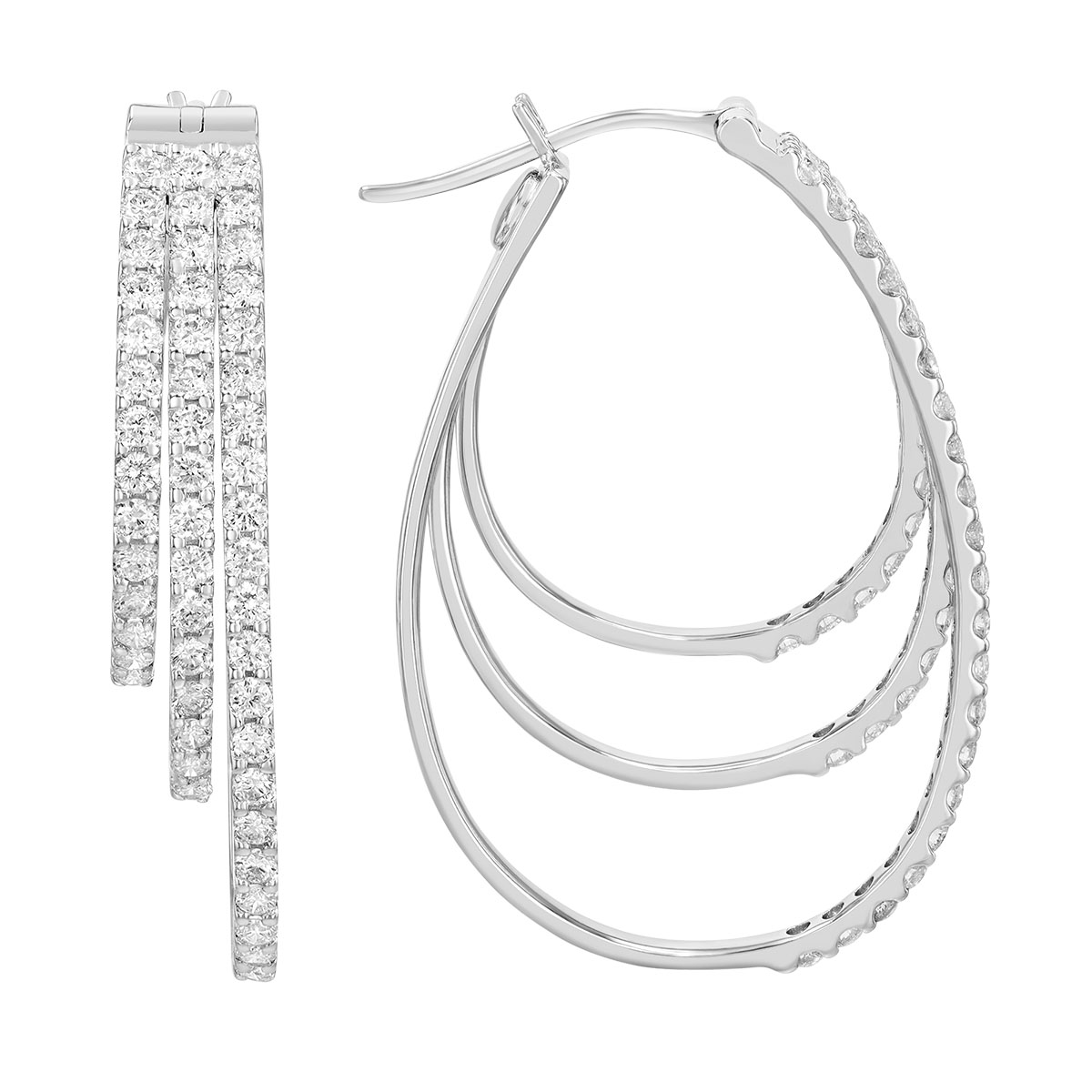 Diamond Triple Hoop Earrings in White Gold