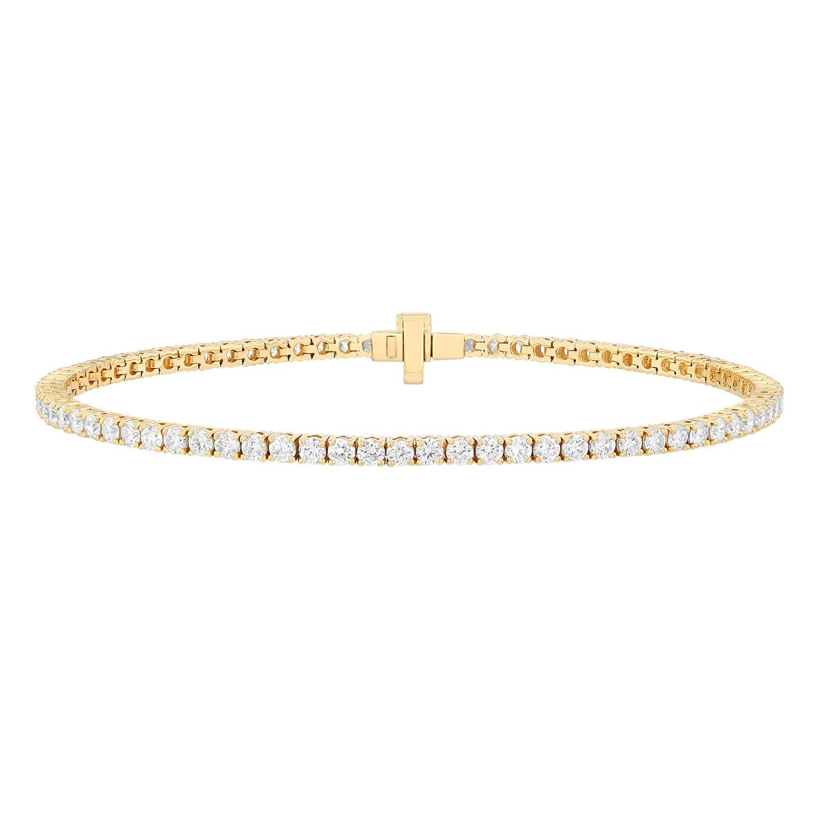 TARA Pearls Round Diamond 4 Prong Tennis Bracelet in Yellow Gold, 7