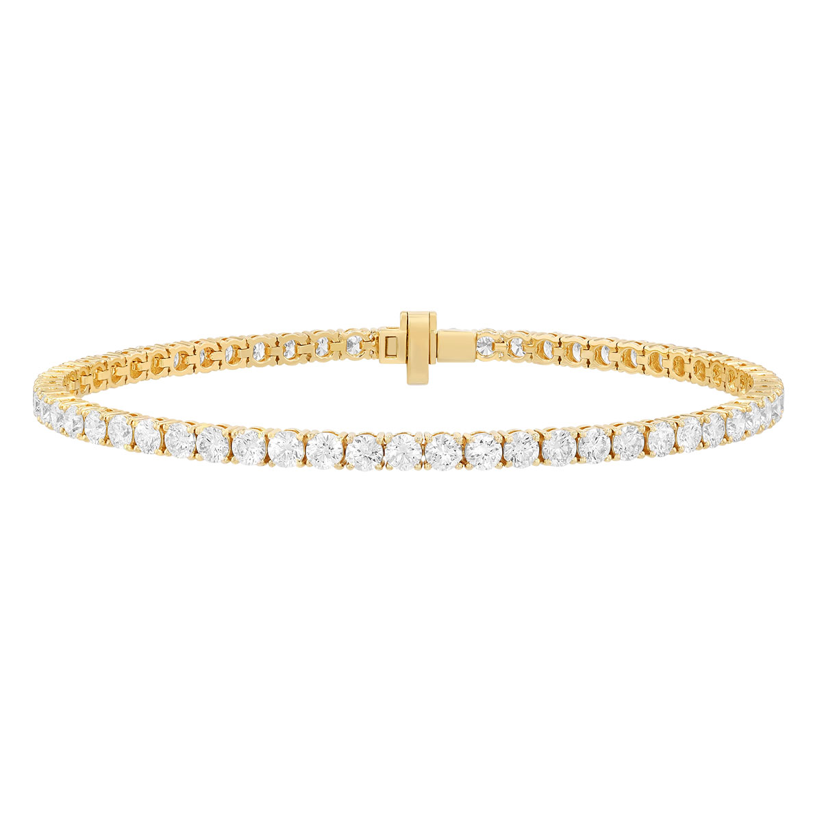 TARA Pearls Round Diamond 4 Prong Tennis Bracelet in Yellow Gold, 7