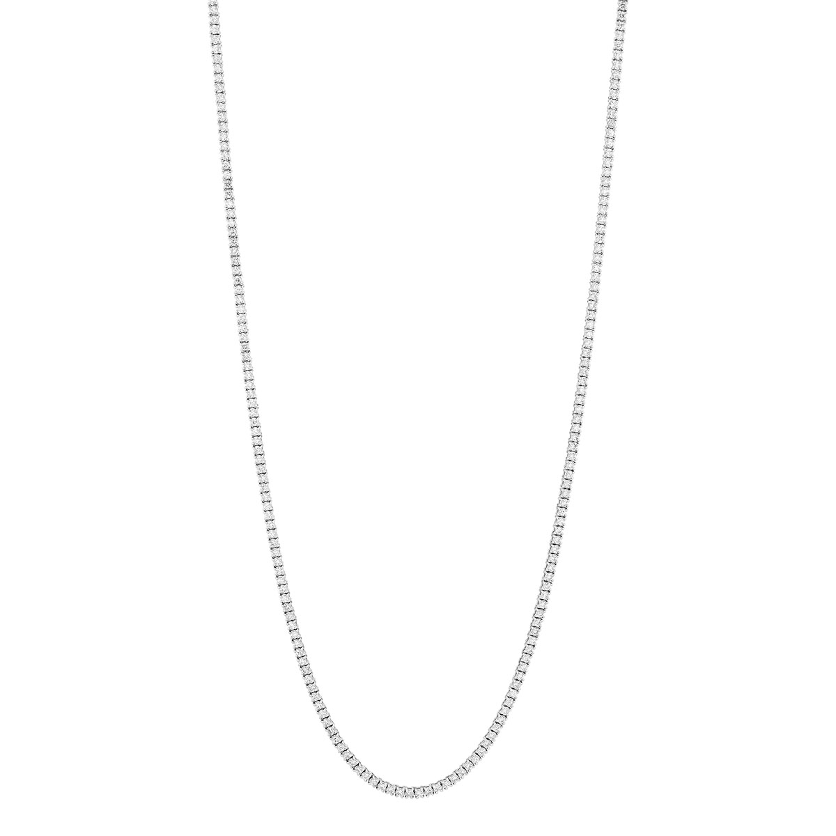 Round Diamond Tennis Necklace in White Gold, 17