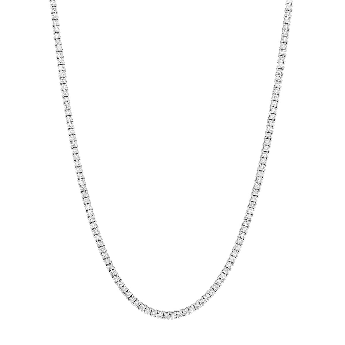 Round Diamond Tennis Necklace in White Gold, 17