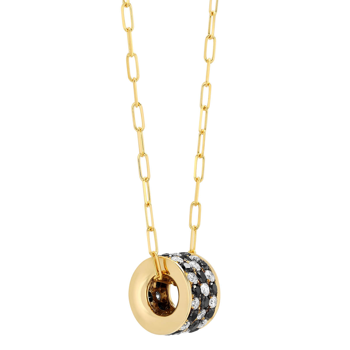Frederic Sage Black & White Diamond Pavé Rondel Pendant in Yellow Gold, 18