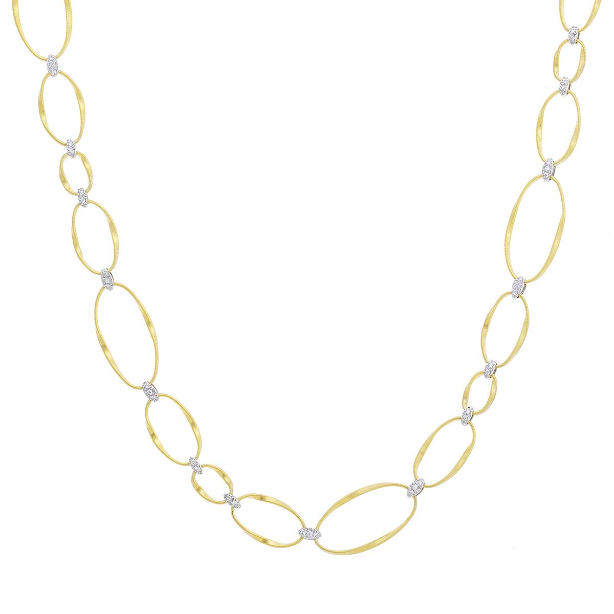 Marco Bicego Marrakech Onde 18K Yellow Gold and Diamond Flat Link Collar Necklace, 17.75