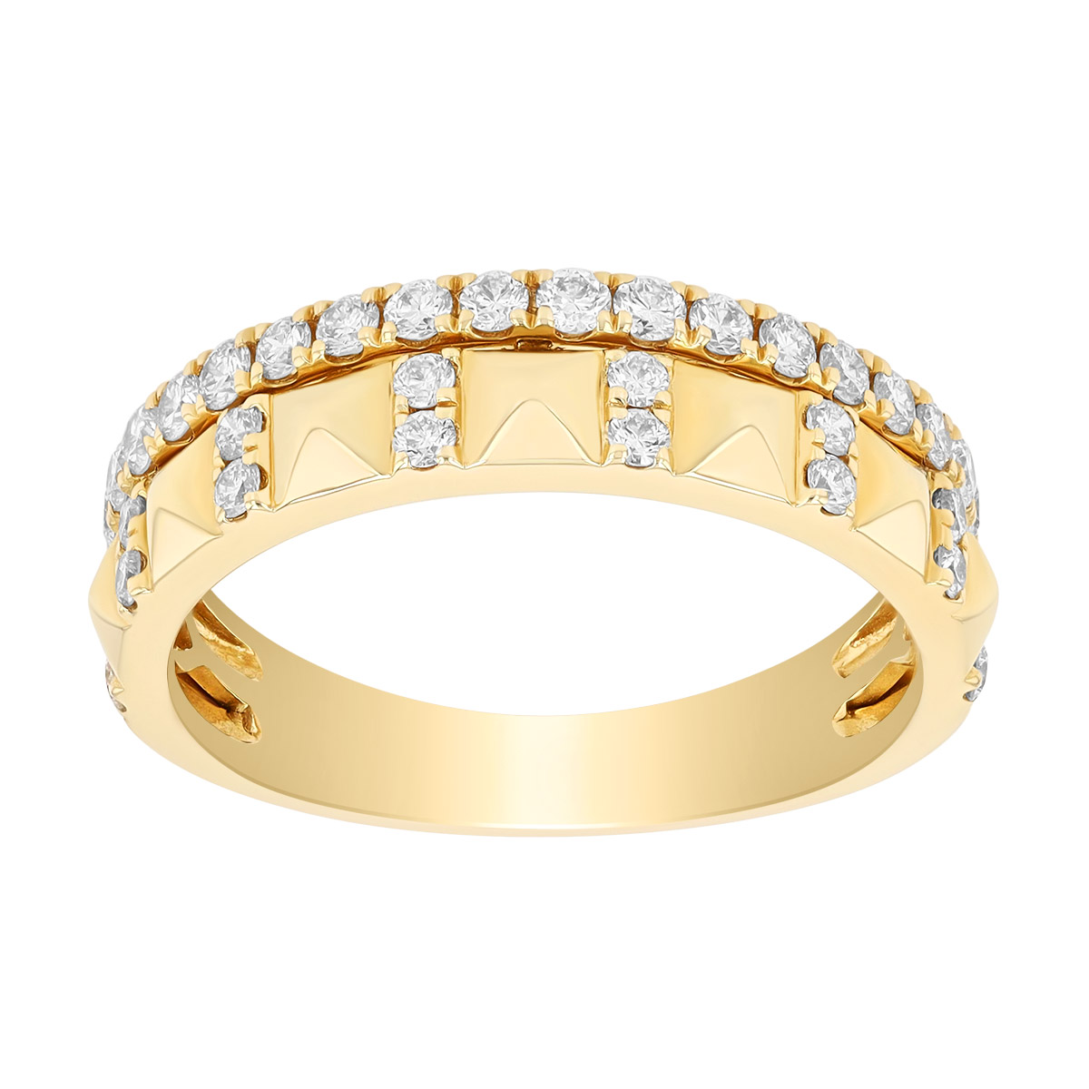 Diamond & Yellow Gold Pyramid Pattern Layered Ring