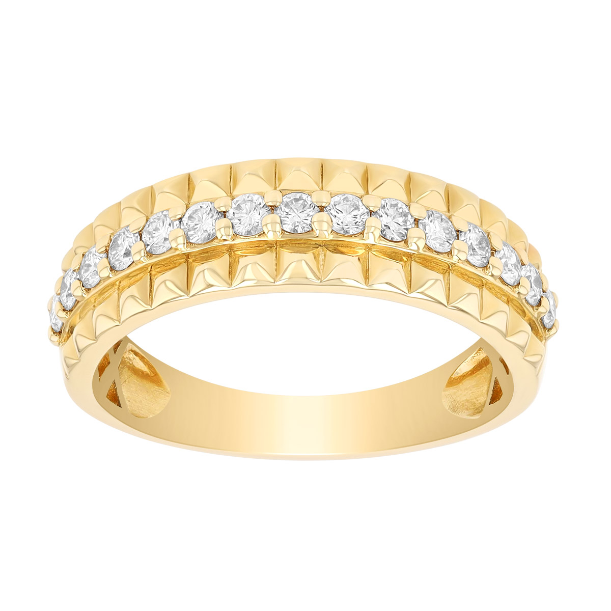 Diamond Line & Yellow Gold Pyramid Pattern Ring