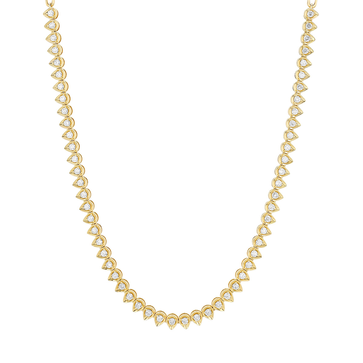 Round Diamond Pear Shape Design & Paperclip Chain Necklace in Yellow Gold, 17