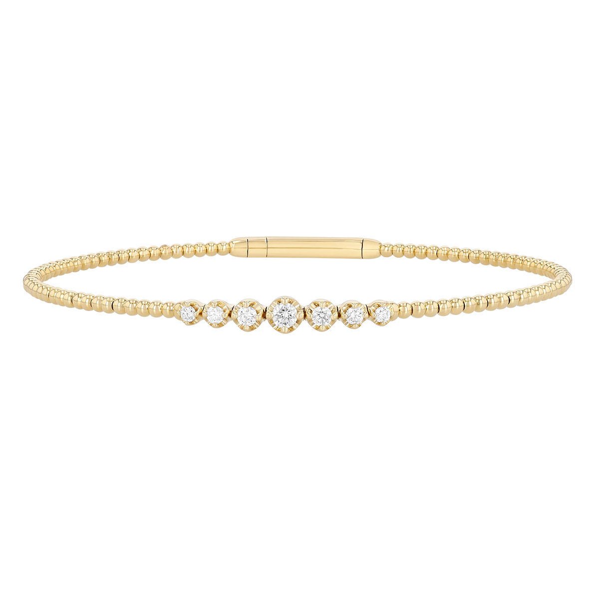 Graduated Diamond & Beaded Flexible Bracelet in Yellow Gold, 6.5