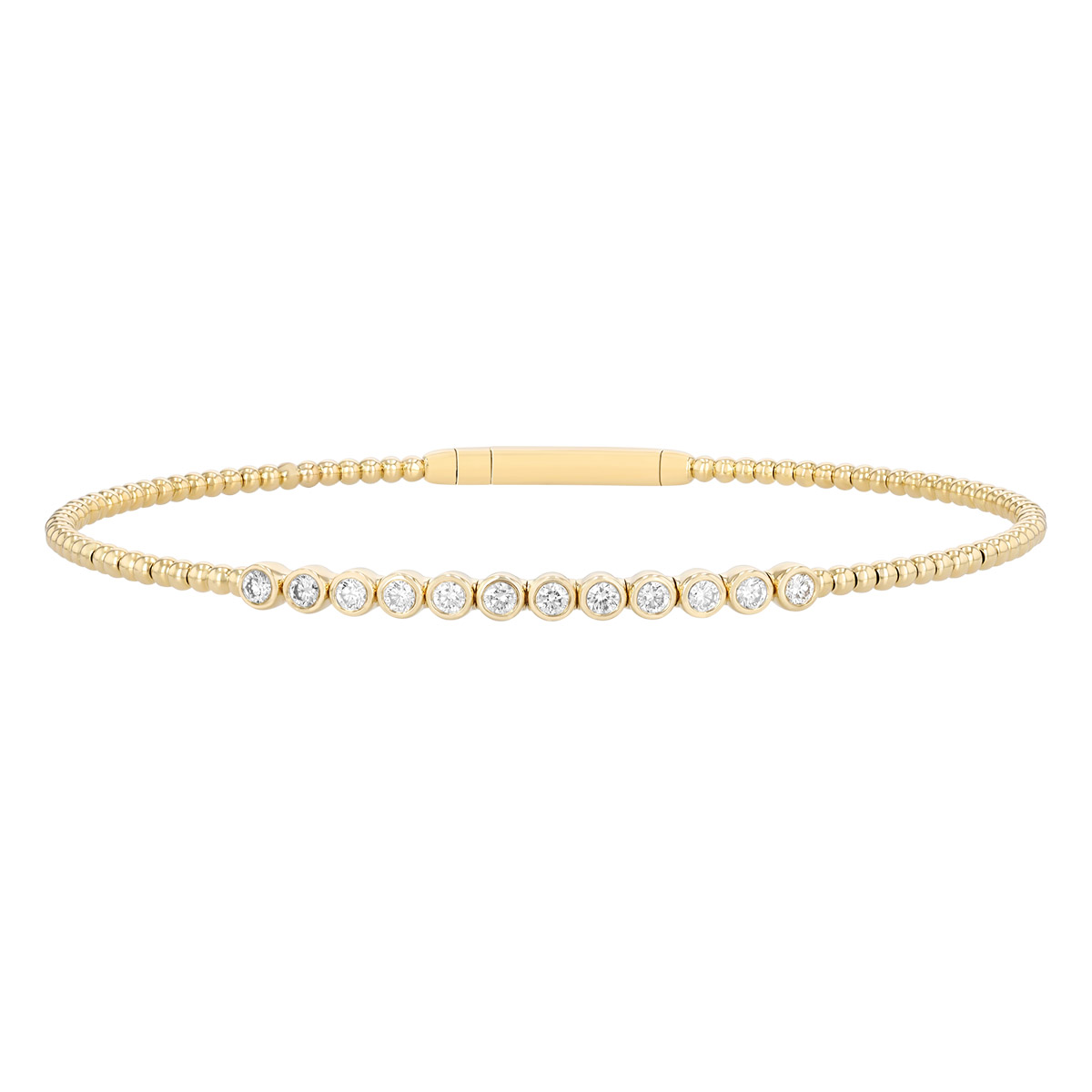 Bezel Set Diamond & Beaded Flexible Bracelet in Yellow Gold, 6.5