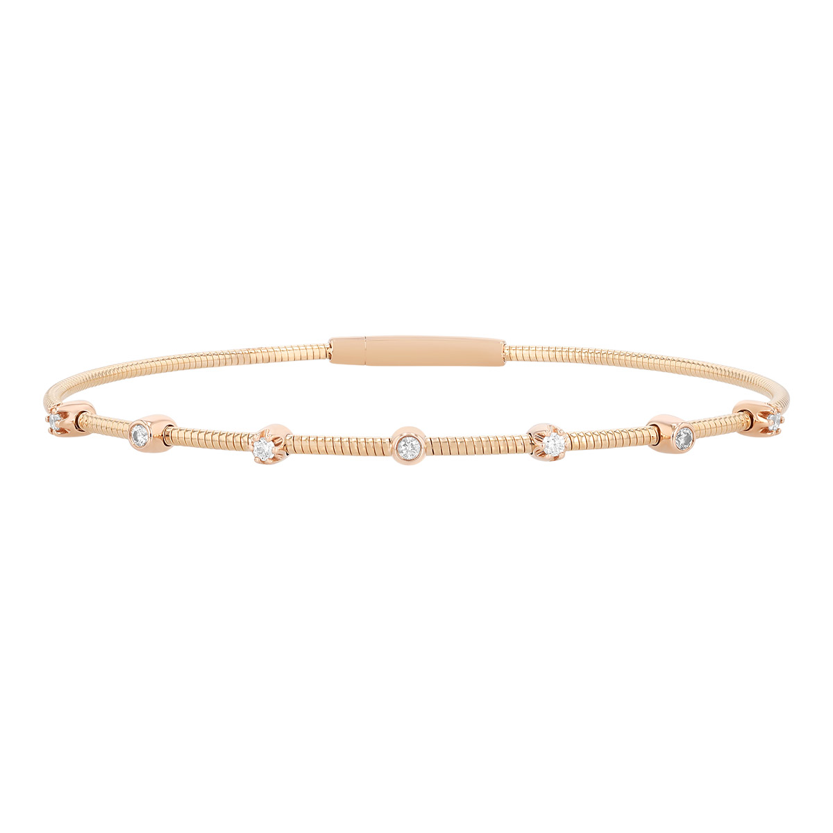 Bezel & Prong Set Diamond Station Flexible Bracelet in Rose Gold, 6.5