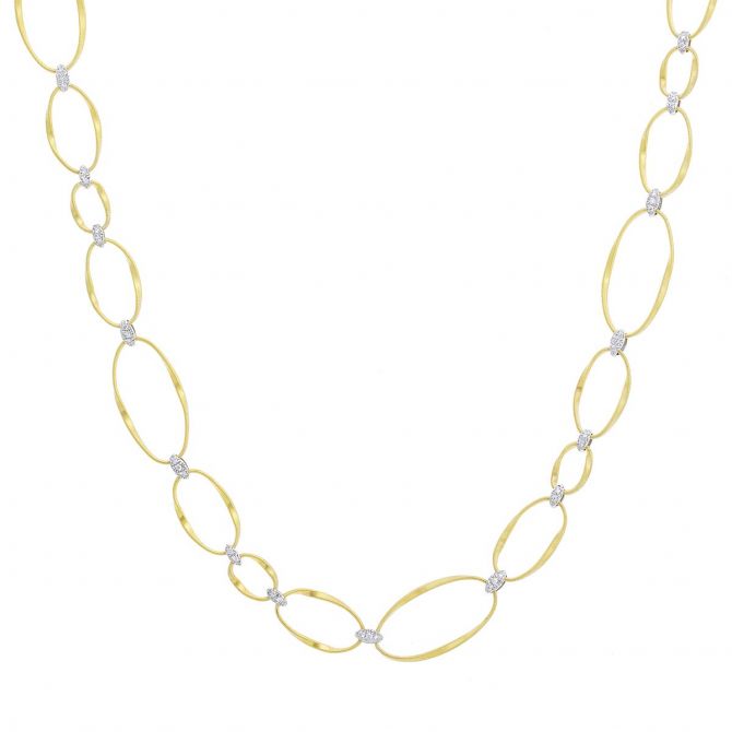 Marco Bicego Marrakech Onde 18K Yellow Gold and Diamond Flat Link Collar Necklace, 17.75"
