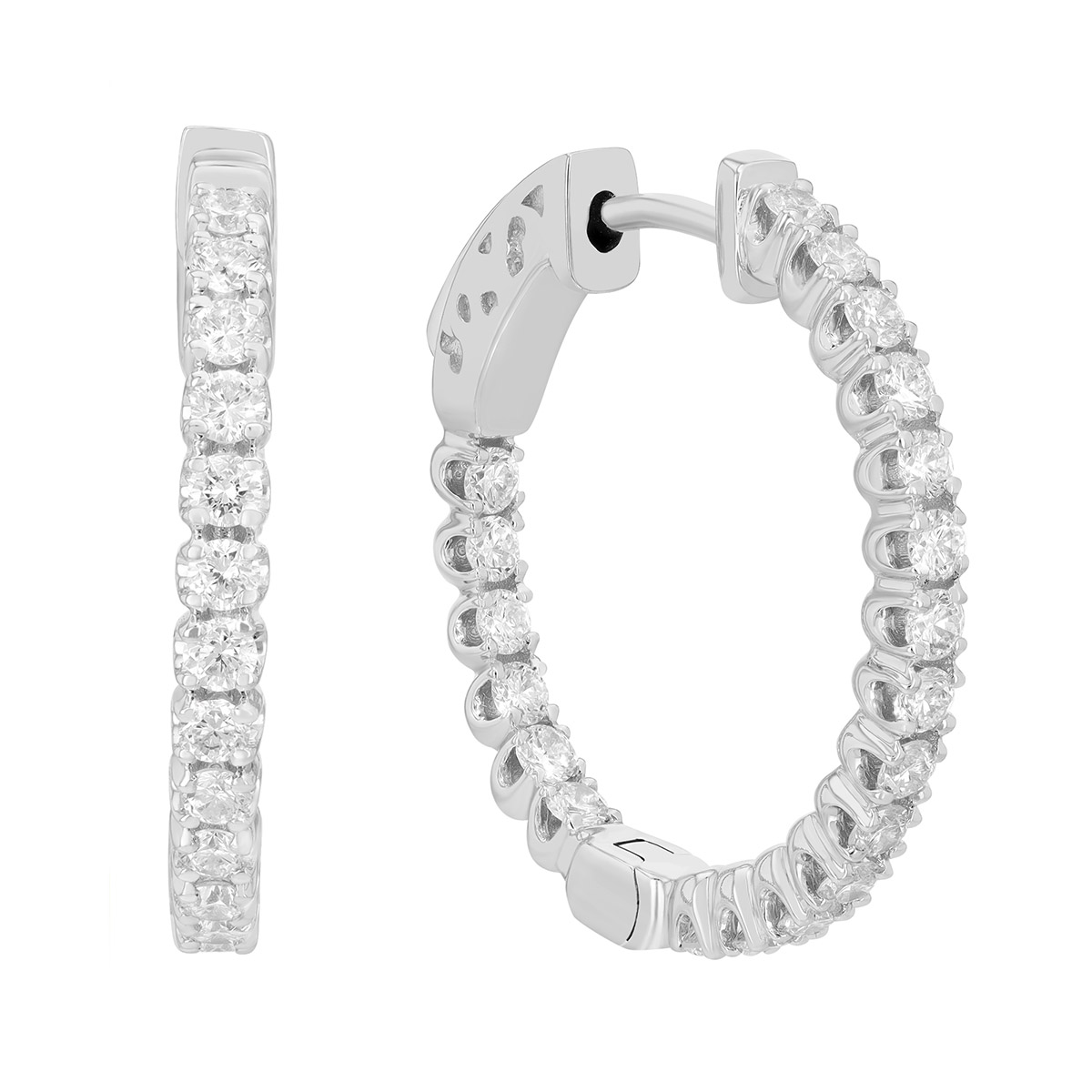 Round Diamond In & Out Hoop Earrings in White Gold, 1.03 cttw