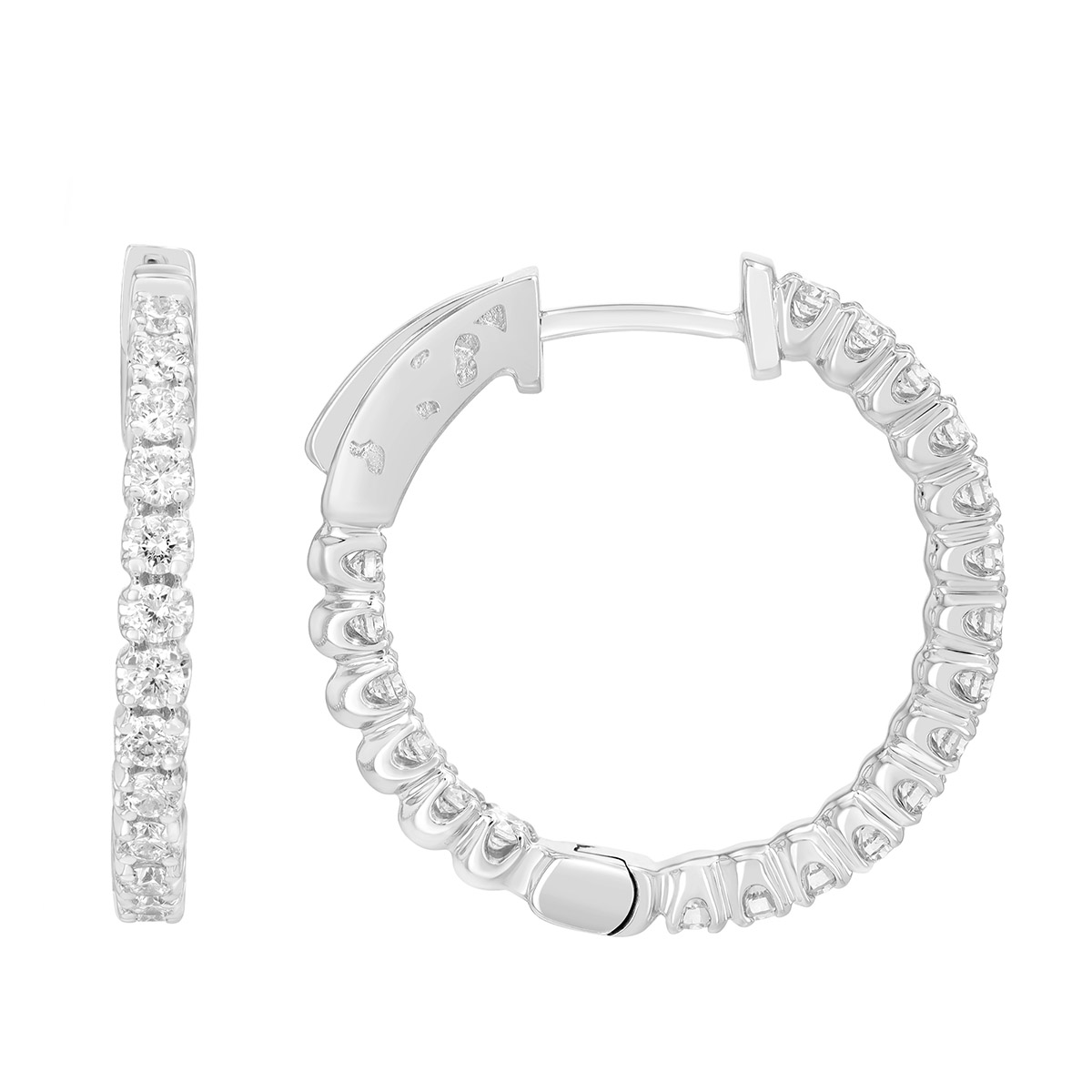 Round Diamond In & Out Hoop Earrings in White Gold, 1.03 cttw