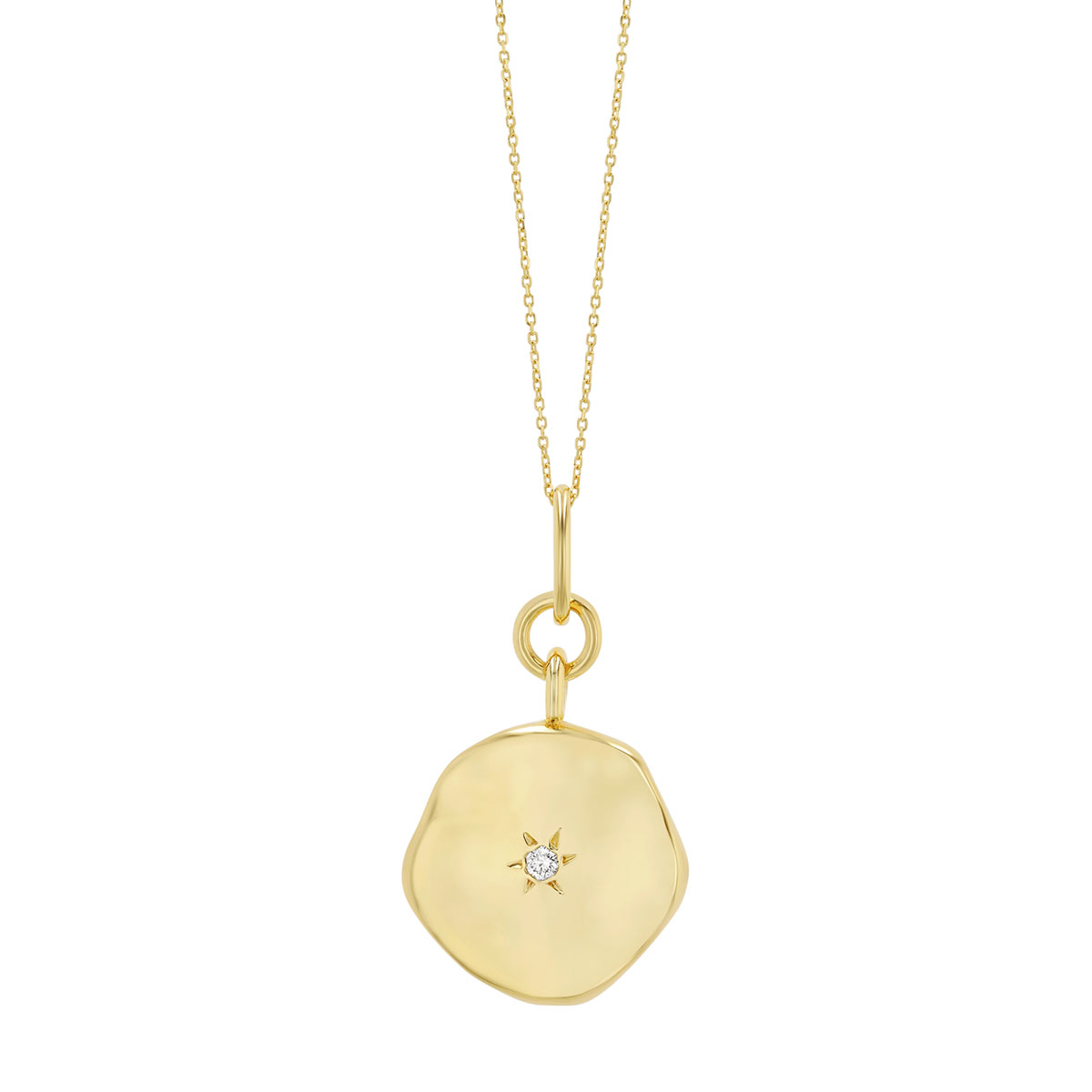 Wavy Disc Pendant with Diamond Accent in 14K Yellow Gold
