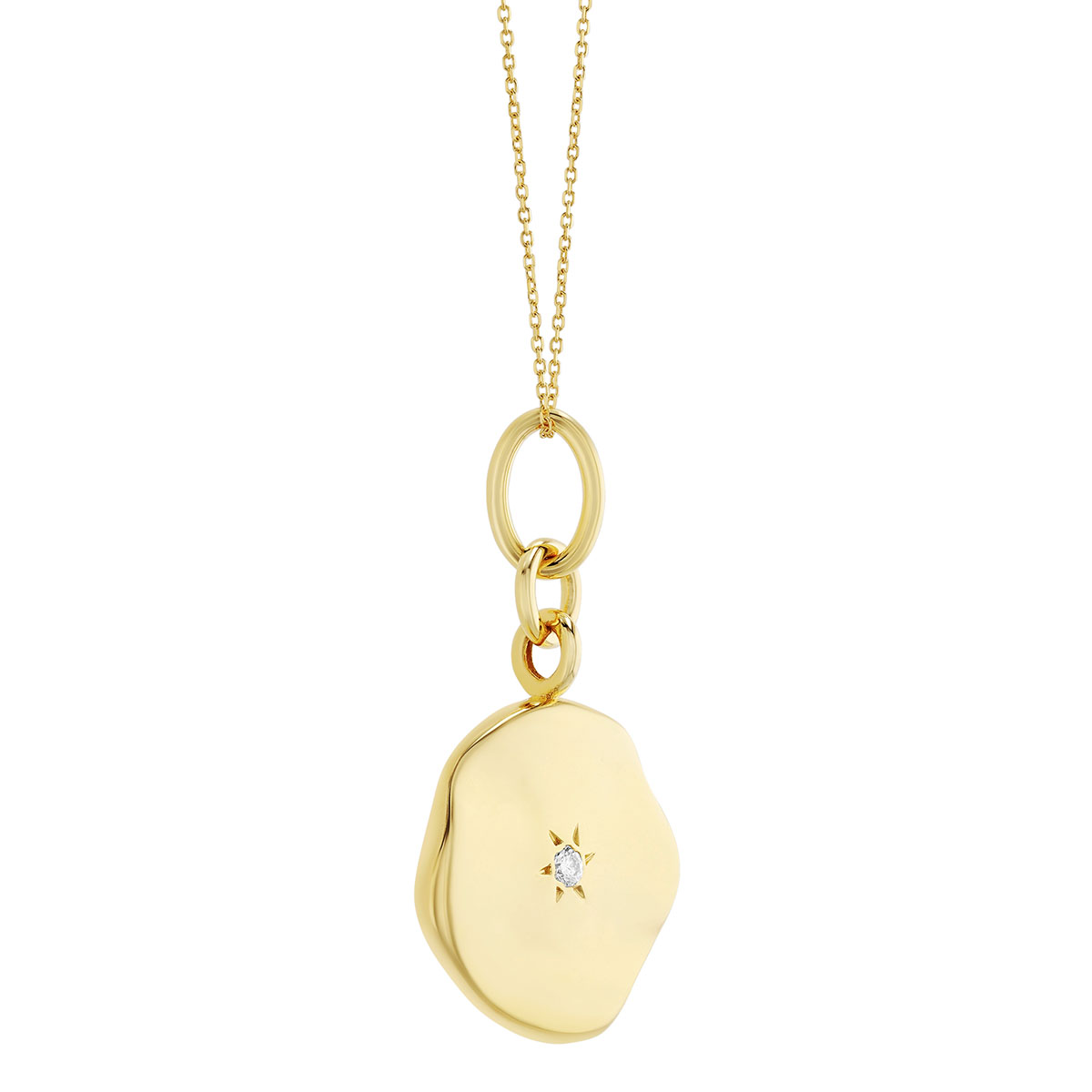 Wavy Disc Pendant with Diamond Accent in 14K Yellow Gold