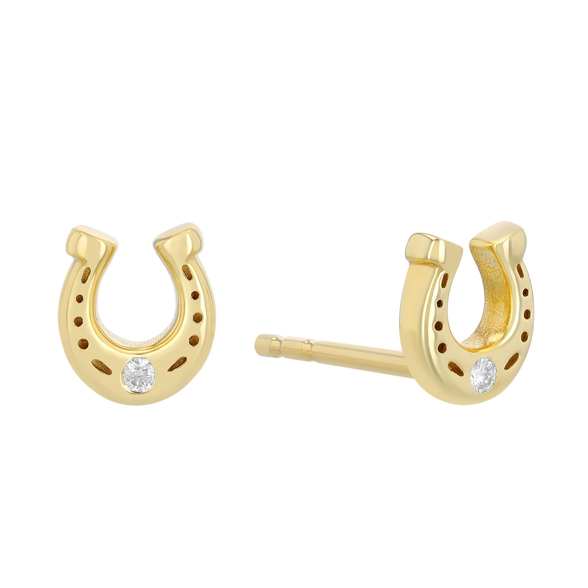 Dainty Diamond Horseshoe Stud Earrings in Yellow Gold