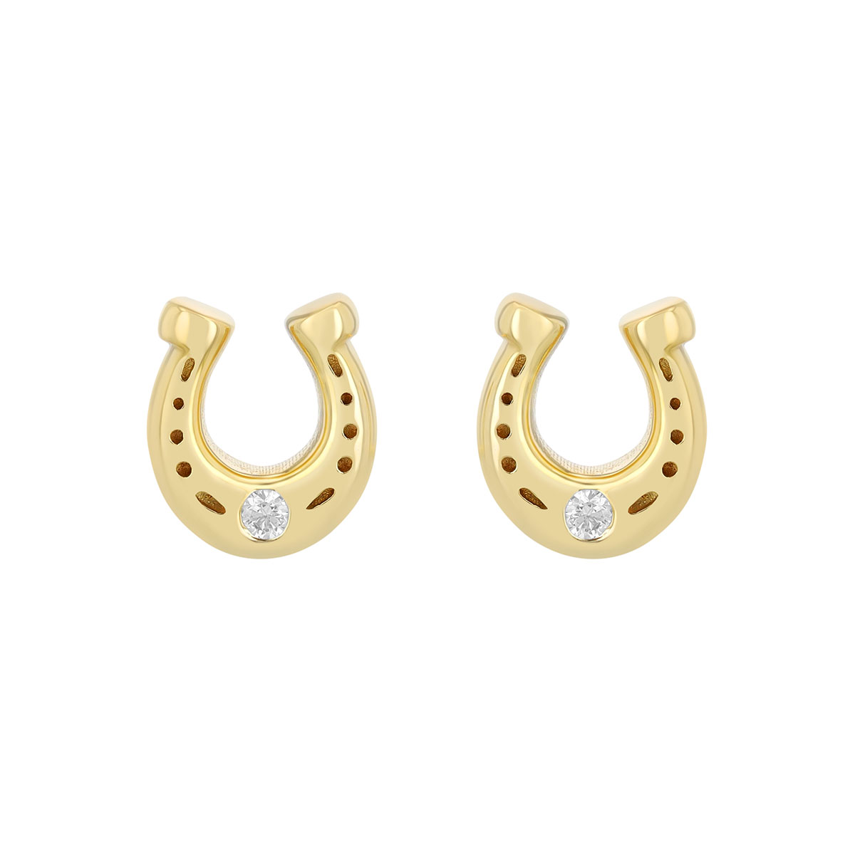 Dainty Diamond Horseshoe Stud Earrings in Yellow Gold